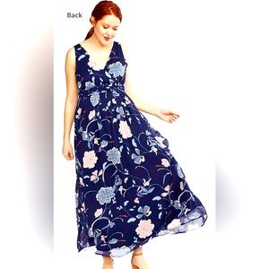 Women's Maternity Sleeveless Surplice Pintuck Waist Maxi Dress.